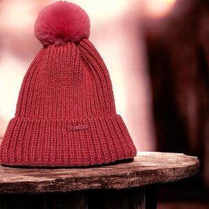 Steve Madden Pink Knit Pom-Pom Beanie